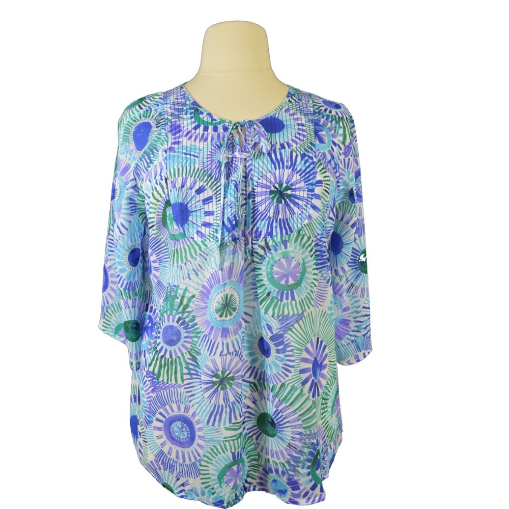 Fashion Bug Blue/White Print Tunic Blouse Size 0X